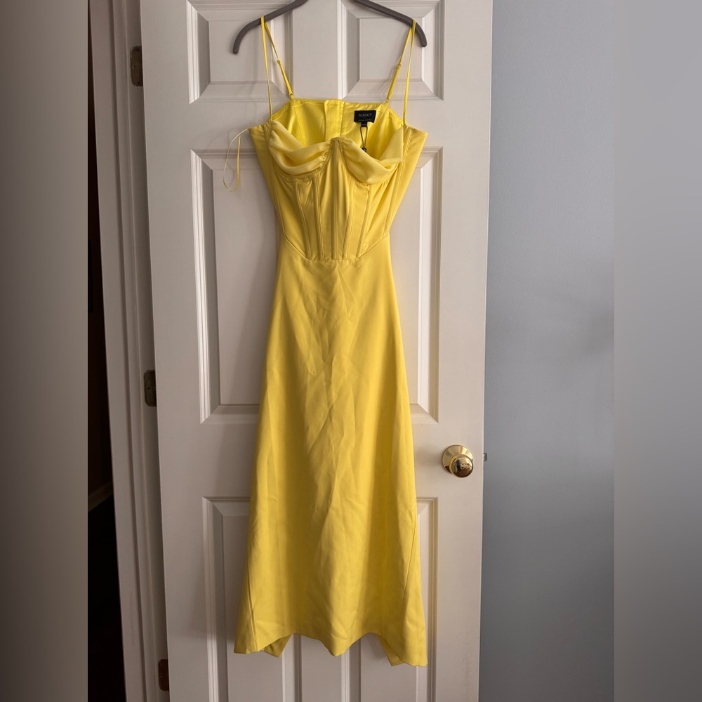 Bardot Martini Limoncello Midi Dress- corset cowl neckline size 8